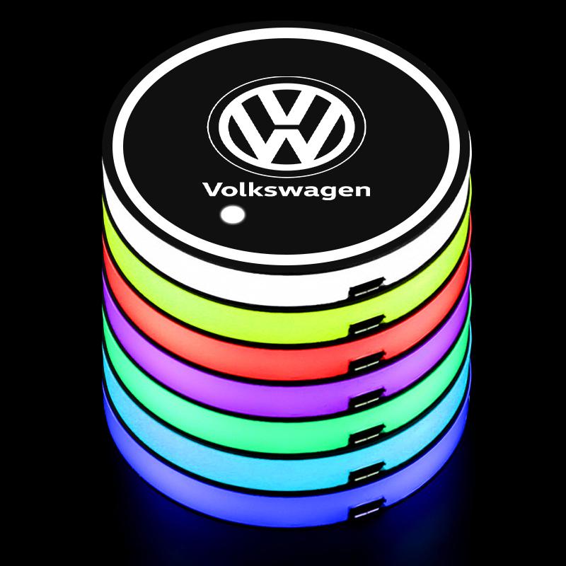 For Jetta Golf Beetle CC EOS GTI R32 MK4 B6 golf 4 VW 7 Color LED Car Cup Holder Light Luminous Coaster Water Cup Pad Valve CapKD3