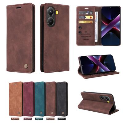 Ретро Матовый Роскошный Кожаный Флип-Кошелек Чехол для Телефона для Xiaomi Poco M7 Pro X7 X6 X5 X3 M6 Pro F6 F5 Pro Присоска Задняя Крышка Оболочка