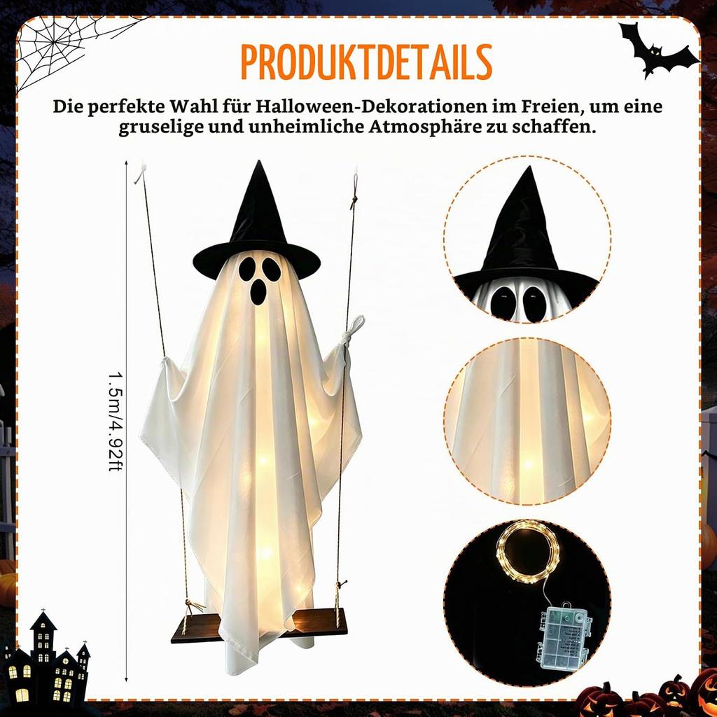 100 cm Halloween Decorative Ghost Hanging Ghost Decoration with Fairy Lights