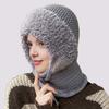 Вязаный головной убор однотонный 3-в-1 женская вязаная шапка шарф защита лица ветрозащитный для катания на лыжах походов на флисовой подкладке зимняя повязка на голову