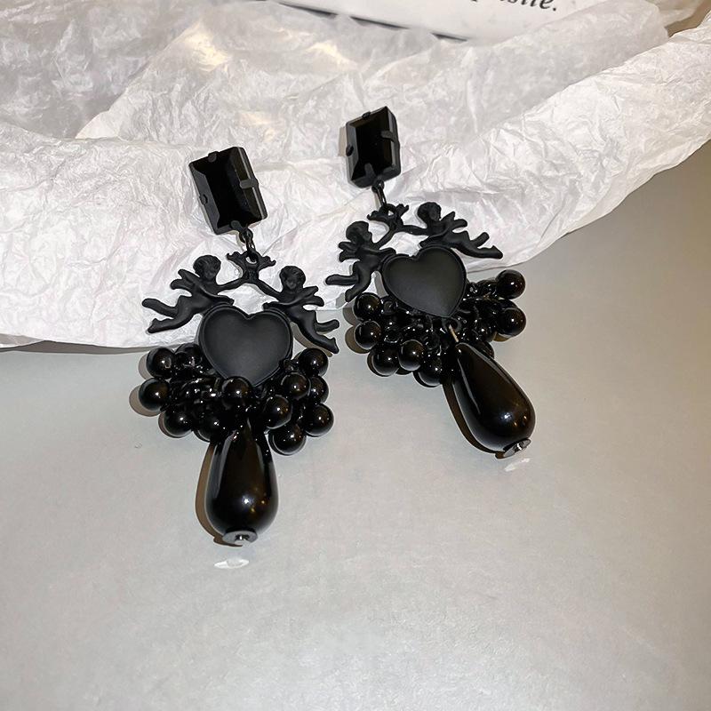 Серебряная Игла Модные Черные Алмазные Цветочные Круглые Серьги Преувеличенные Европейского и Американского Стиля Серьги Легкая Роскошь Премиальные Серьги