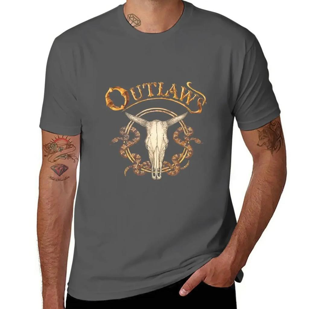 Винтажная одежда Одежда в стиле хиппи Мужские футболки The Outlaws Южно-роковая группа Горячая распродажа Черная футболка Оверсайз Мужская одежда