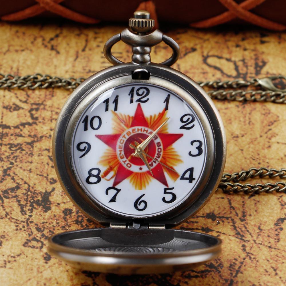 10pcs/lot Carved Five-Pointed Star Pattern Dial Quartz Pocket Watch Necklace Pendant Gifts For Man with Fob Chain