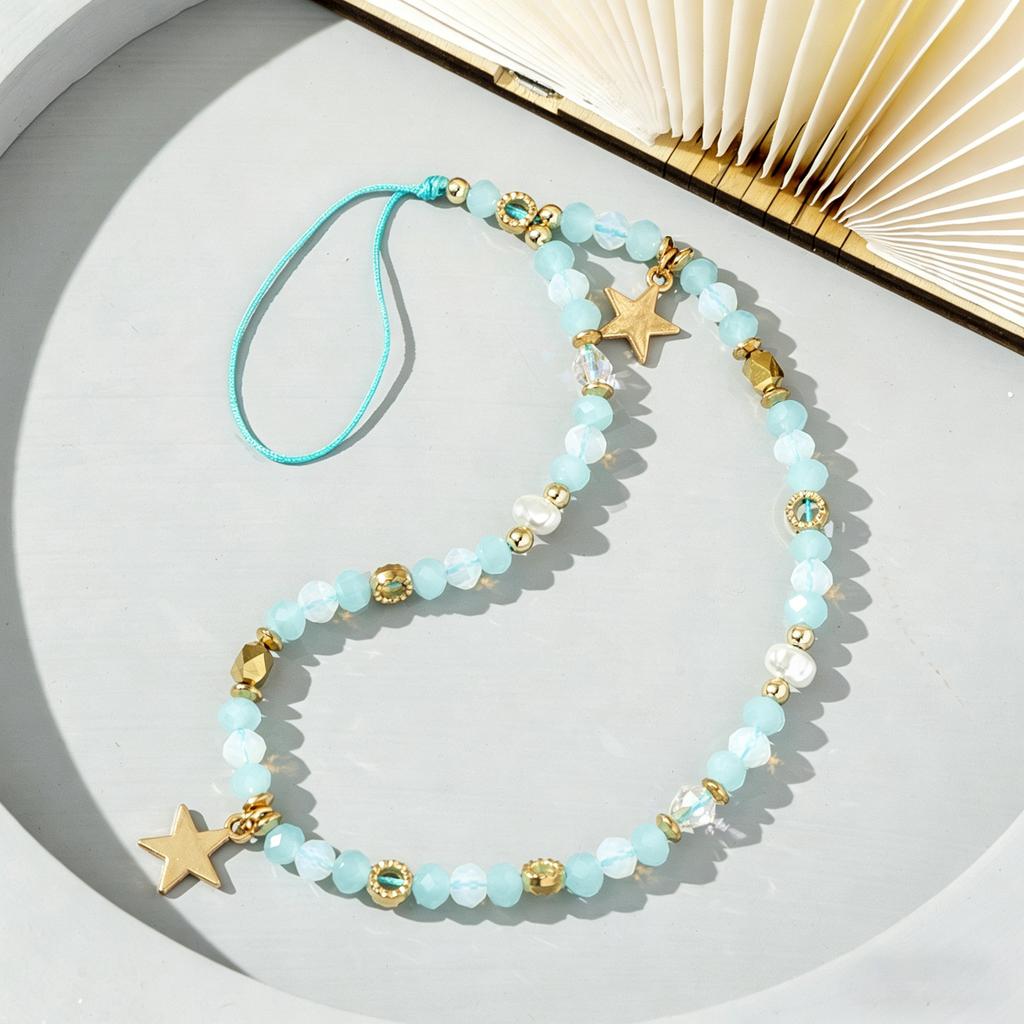 Cute Acrylic Wristband Mobile Phone Strap Five-Pointed Star Keychain Phone Bead Charm Straps Beaded Lanyard Decorative