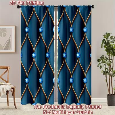 2 шт. Бирюзово-синие шторы с узором драгоценных камней, Золотистый геометрический принт, Светофильтрующие драпировки, Роскошный современный домашний декор для спальни, гостиной