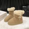 Модные зимние новые толстые сноубутсы женские модные с круглым носком замшевые с роговой пряжкой противоскользящие износостойкие сапоги до середины икры