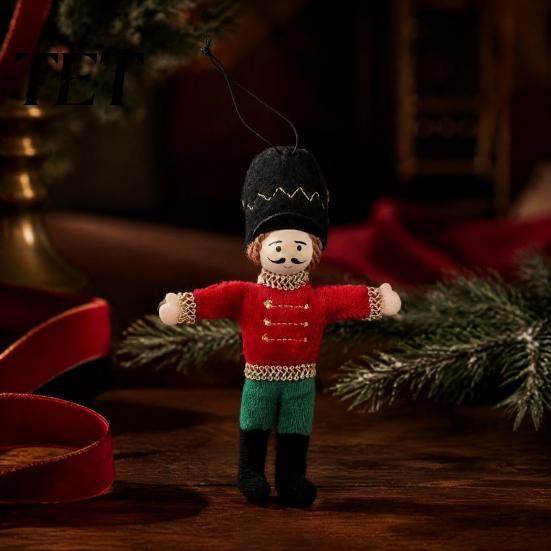 Fabric Nutcracker Pendant Christmas Ornament, Handmade Stuffed Soldier Decoration, Easy to Hang Ornament Xmas Tree Hanging Decor Pendant, Party