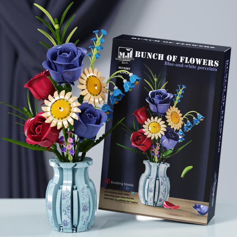 Building Block Flower Bouquet - Decorative Simulated Floral Gift for Girls