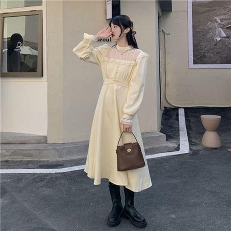 M ~ 4XL, готическое черное платье Y2k, женское платье большого размера, осеннее повседневное кружевное цельное платье с длинными рукавами, корейское вечернее элегантное женское платье миди