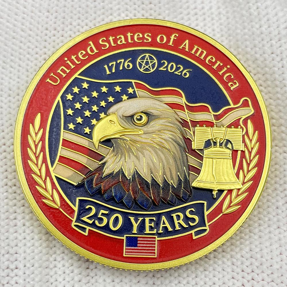 American Bald Eagle Gold Challenge Coin 1776-2026 US 250th Anniversary Coin Declaration of Independence Medal in Capsule