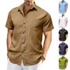Мужская модная рубашка с воротником, однотонная, повседневная, с короткими рукавами