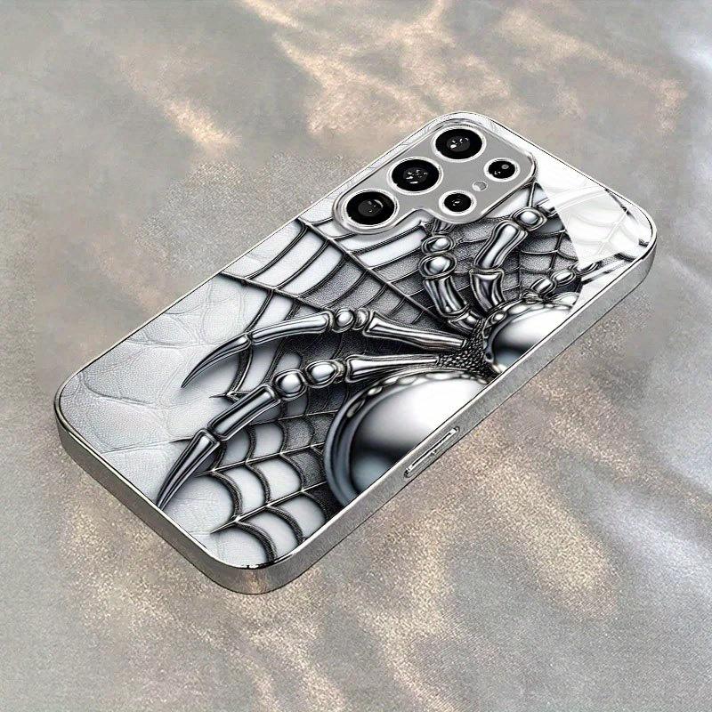 Luxury Silver Spider Web Leather Texture Phone Case for iPhone17promax 16 15 14 13 12ProMax 11 11Pro Anti-drop protection