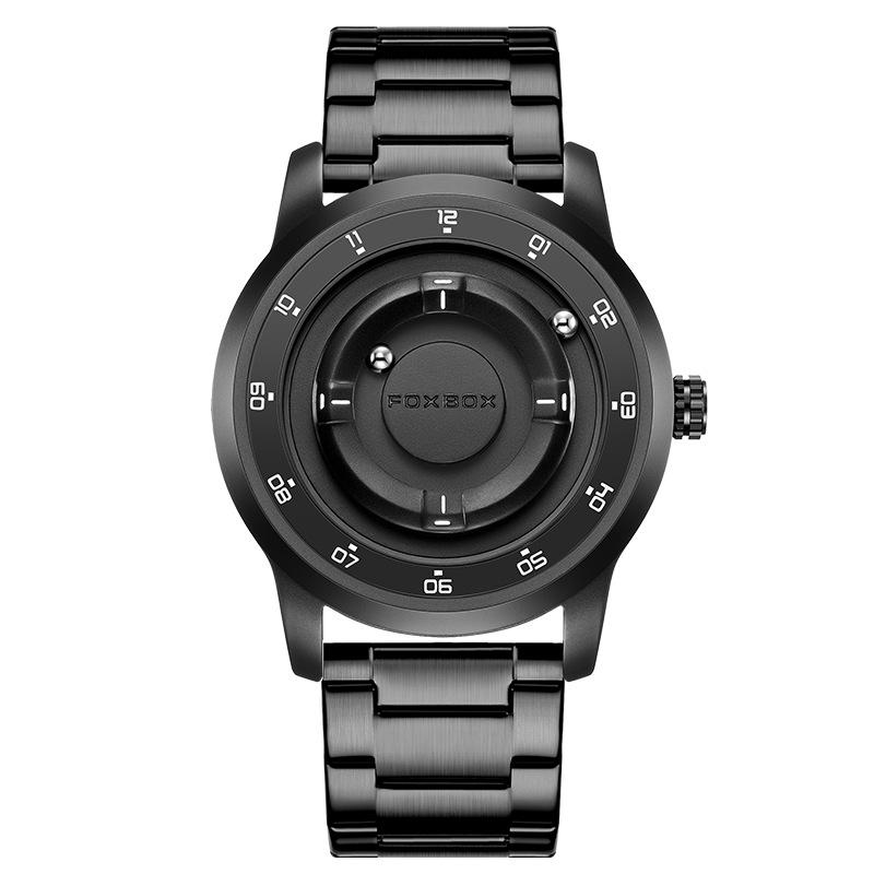 FOXBOX Magnetic Levitation Men's Watch Glassless Waterproof Black Tech Fashion Creative Wristwatch Black