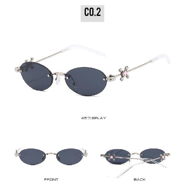 Three-stone sunglasses, rimless, oval-shaped lenses, women's sunglasses