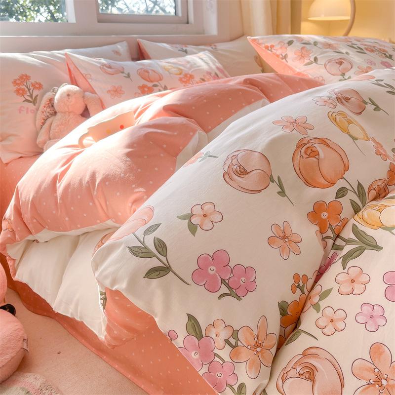 Комплект постельного белья из четырех предметов, пододеяльник из чистого хлопка с цветочным рисунком, простыня для спальни из трех предметов