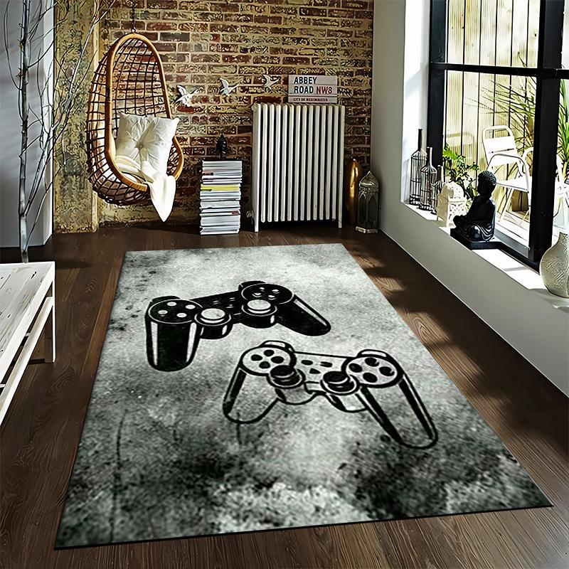 Gaming Controller Carpet with Retro Console Design in Gray Tones Suitable for use as an anti-slip for living room bedroom sofas