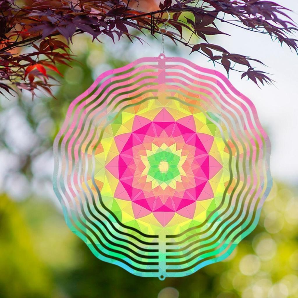 10-Inch Vibrant Metal Wind Spinner with 360° Hanging Hook – Colorful Geometric Design for Garden