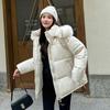 Women Autumn Winter Soild Color Thicken Outwear Cotton Padded Hooded Warm Real Fur Jacket Coat