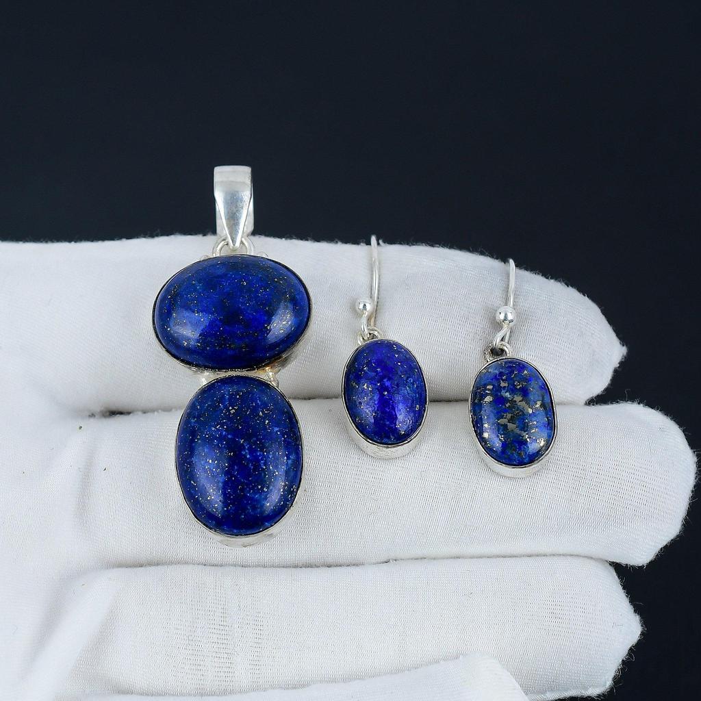 Комплект подвесок из натурального лазурита, ювелирные изделия ручной работы из драгоценного камня лазурита, серьги из стерлингового серебра 925 пробы, комплект подвесок для женщин, праздничный наряд, подарок