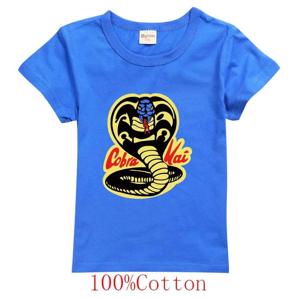Горячая детская летняя футболка с принтом Cobra Kai из чистого хлопка 100 см до 160 см футболка