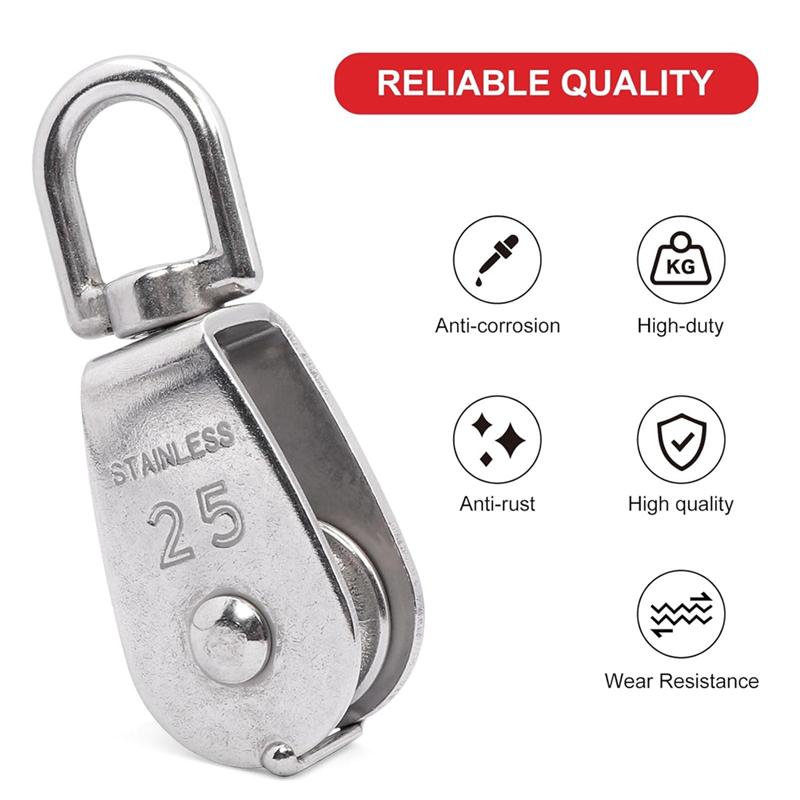 Хороший-M25 Одинарный блок с крюком для рывка, подъемный кран, сверхмощный поворотный крюк, нержавеющая сталь 304, трос 1/4 дюйма, нагрузка 330 фунтов (4шт) Ты