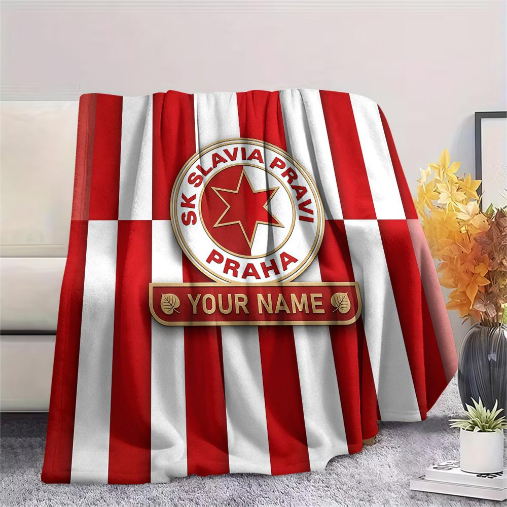 Custom Name SK Slavia Praha Flannel Blanket, High quality Comfortable for All Seasons, Home Decor, Warmth and Comfort