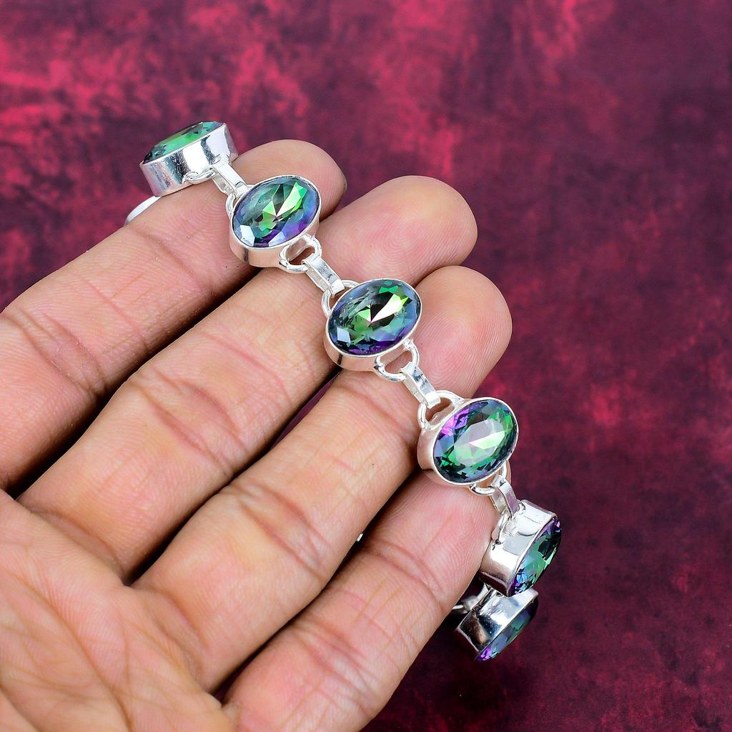 Браслет из серебра 925 пробы с мистическим топазом, браслет ручной работы с драгоценными камнями, подарки для жены, совершенно новый браслет