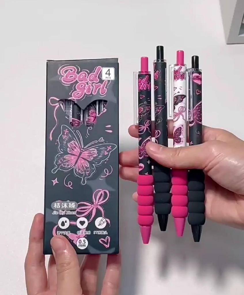 4 шт. Гелевые ручки-автоматы «Бабочка» с плавным письмом и удобным захватом 0,5 мм, черные чернила, офисные канцелярские товары для письма