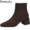 Винтажные замшевые женские ботильоны Модные ботильоны на толстом каблуке Осенне-зимняя женская обувь