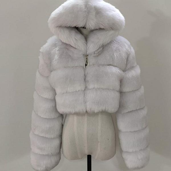 S-6XL Женская зимняя теплая короткая куртка с капюшоном из искусственного меха и длинными рукавами