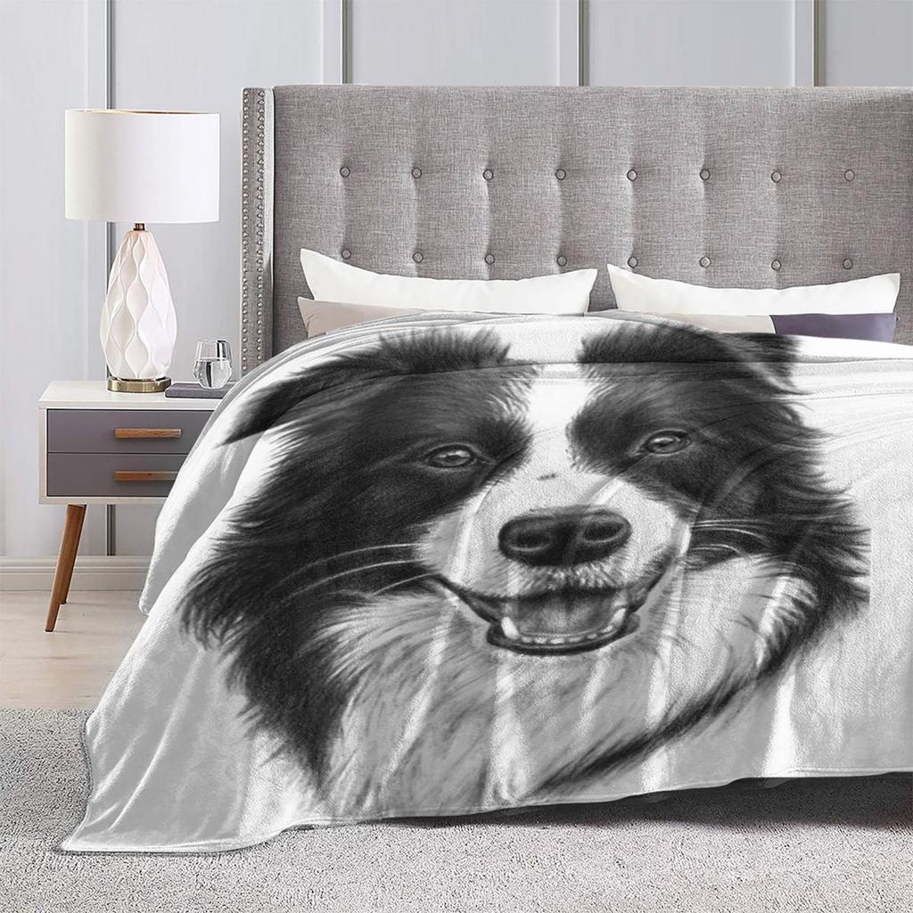 Border Collie Smile Blanket Soft Warm Flannel Throw Blanket Bedspread for Bed Living room Picnic Travel Home Couch