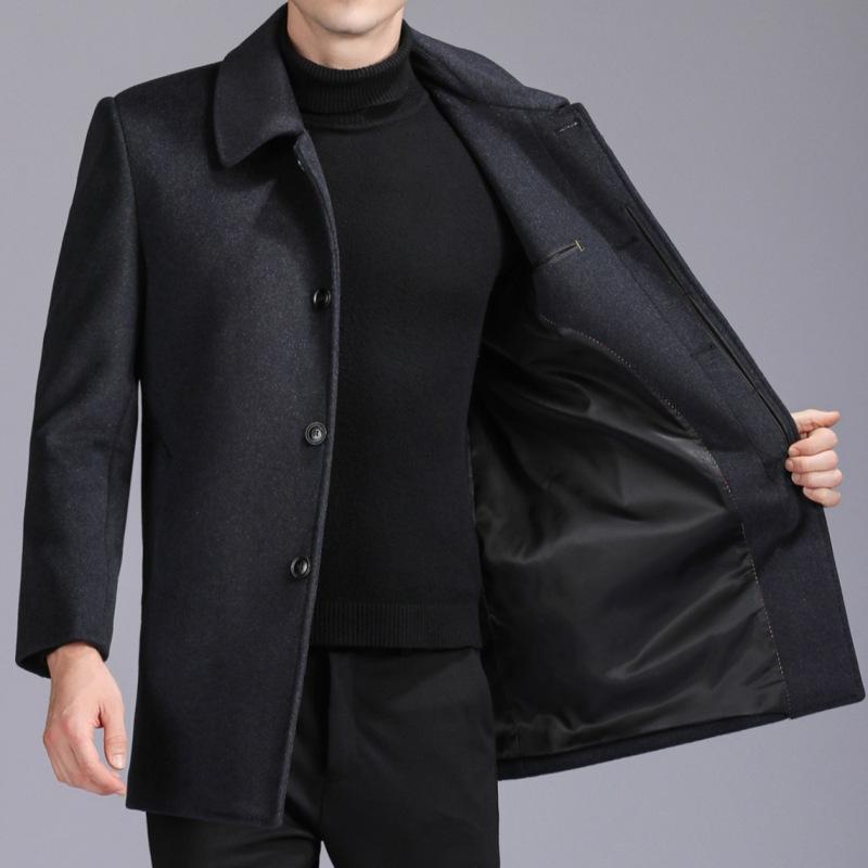 Мужское шерстяное пальто, короткое кашемировое пальто на пуговицах, шерстяная зимняя толстая куртка для папы среднего и пожилого возраста