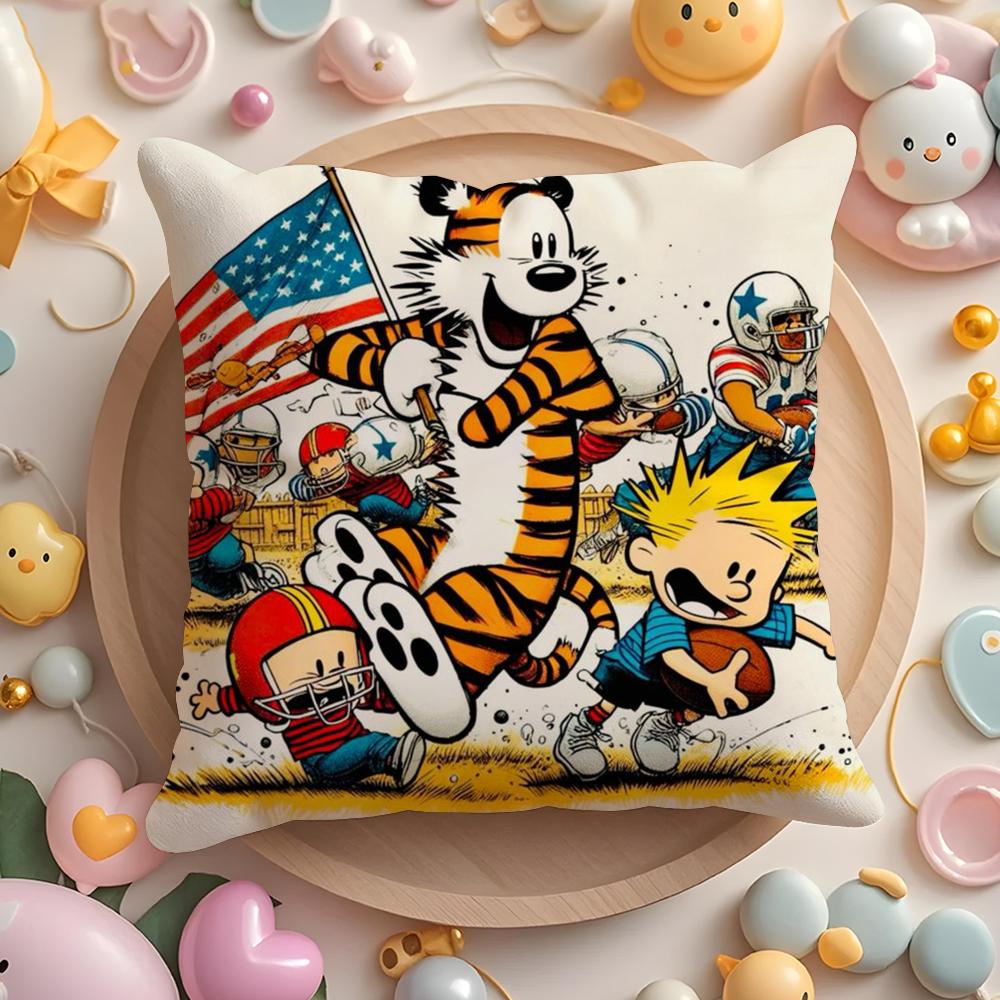 Чехол на подушку C-Calvin And H-Hobbes, короткий плюш, двусторонняя печать, для дома, машинная стирка в теплой воде, зимний чехол для подушки