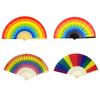 Rainbow Folding Fan Bamboo Ribs Hand Held Fan Portable Summer Fan Decoration Dance Performance Props Party Accessories