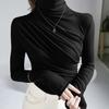 Pleated Half Turtleneck Bottoming Shirt for Women Tshirts Long Sleeve Slim Tops