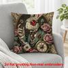 2D Flat Printing, 1pc, Steampunk Rabbit with Red-Eyed Monocle, Roses, Pocket Watch, and Blood-Stained Key, Pillow Cover, Polyester, Suitable for Sofas