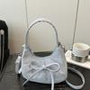 Lace Pearl Pendant PU Hobo Bag Large Capacity French Style Handbag Bow Shoulder Bag  Outdoor