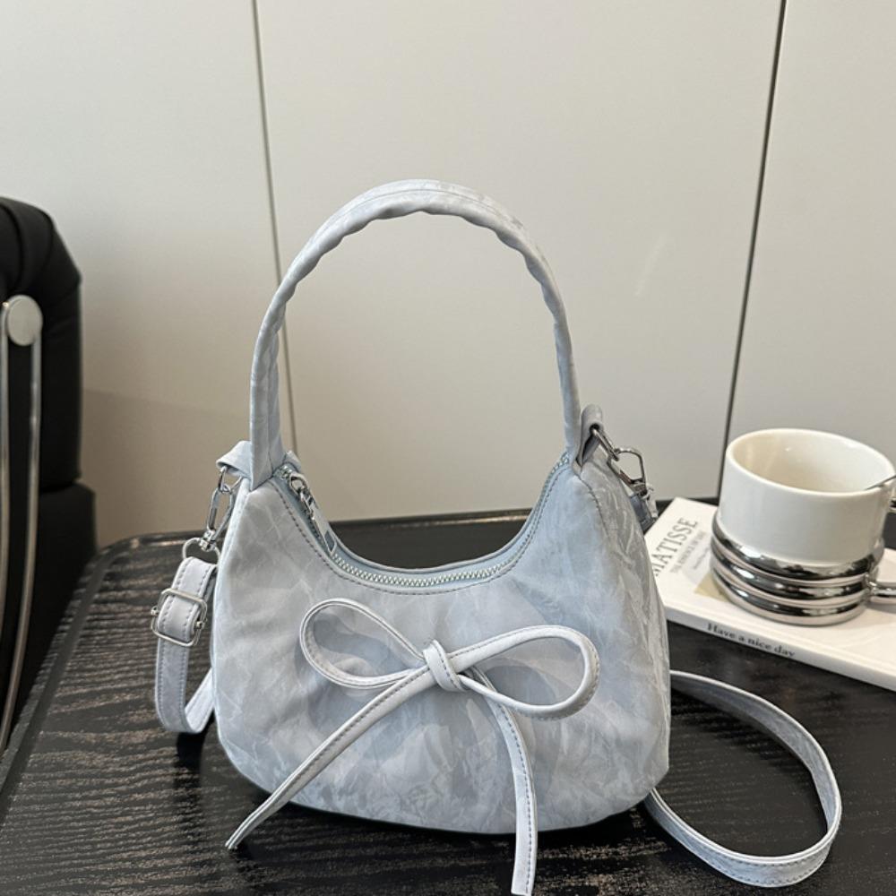 Lace Pearl Pendant PU Hobo Bag Large Capacity French Style Handbag Bow Shoulder Bag Outdoor
