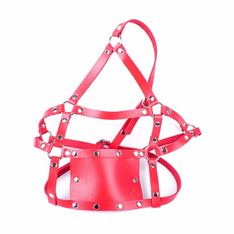 Leather Head Face Mask Mouth Gag,BDSM Bondage Silicone Gag Ball,Harness Strap Restraint Muzzle,Fetish Slave Oral Fixate Sex Toys