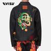 EVISU X DRAGON EVISU X Dragon Ball Z Denim Jackets Men's Blue Lapel Moderate Straight Fit 2EADRM1DJ700LFCT