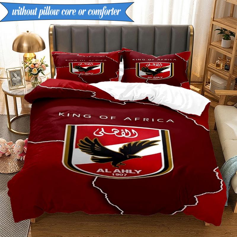 3PCS Ahly Football club Printed Soft Bedding Set,Including 1pc Duvet Cover And 2pcs Pillowcases Perfect for Bedroom, Dormitory, Fan gift