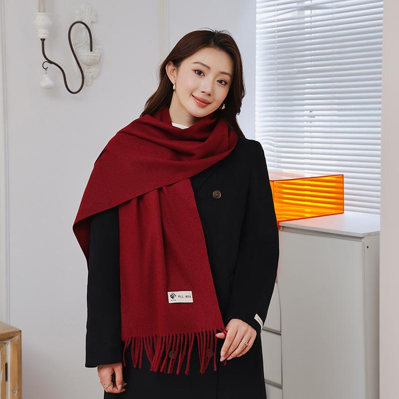 Red Scarf Women's Autumn and Winter High End New Couple Cashmere Wool Scarf Versatile Korean Version Red Scarf