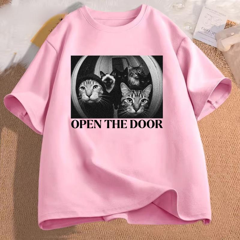 Funny Cat Gang Open The Door Meme Graphic Tshirts Unisex Unisex Vintage Fashion Summer Cotton T Shirt High Quality Classic T Shirts