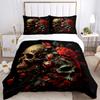 3pcs Skulls in Bloom Bedding Set, Including 1 Quilt Cover and 2 Pillow Shams, Without Filling,