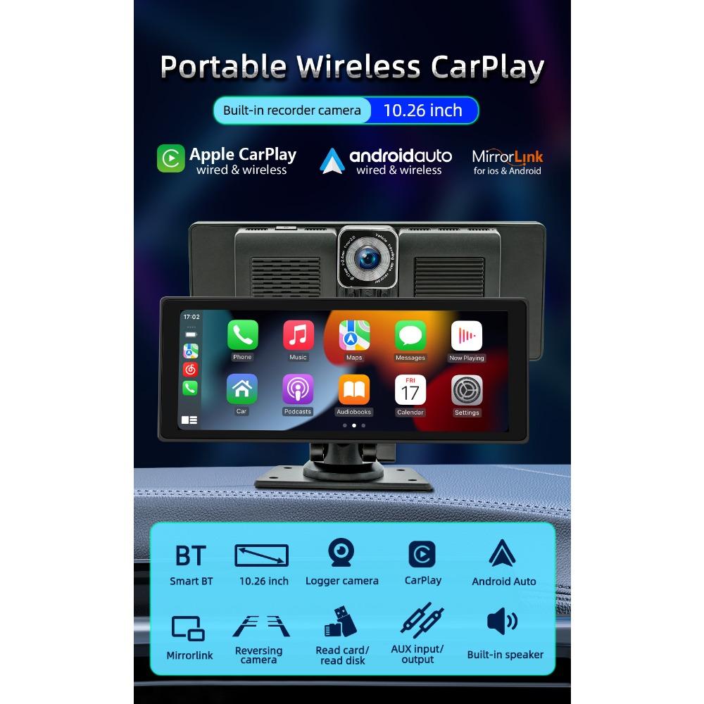 10.26 Inch 2024 Model B5303R-Portable Car MP5 Multi-function Navigation Carplay Car Music Built-in Audio Camera Driving Recorder