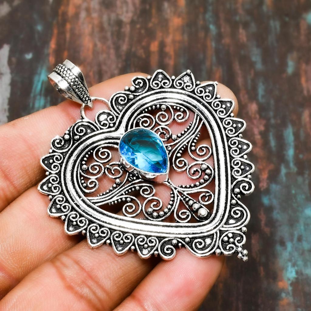 Очаровательный ювелирный кулон ручной работы из швейцарского голубого топаза и драгоценного камня из стерлингового серебра 925 пробы