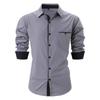 Men's Spring Autumn Men's Fashion Checkered Color Blocked Business Slimming Casual Shirt Long Sleeved Shirt