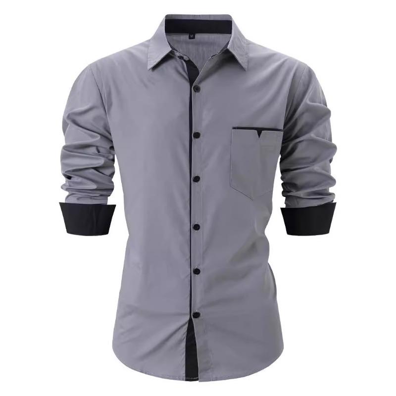 Men's Spring Autumn Men's Fashion Checkered Color Blocked Business Slimming Casual Shirt Long Sleeved Shirt