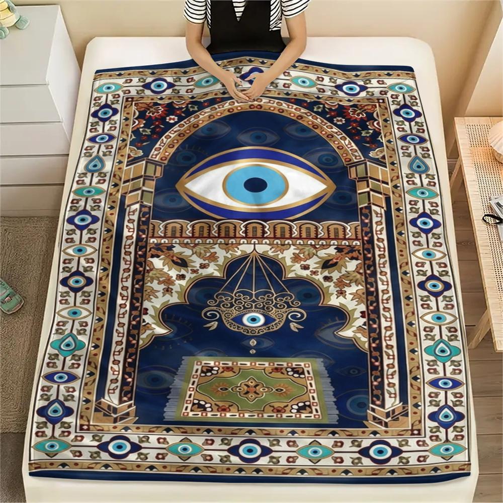 1Pc Evil Eye Print Flannel Blanket, High quality Comfortable for All Seasons, Home Decor, Warmth and Comfort, Perfect for Christmas Gifts W166