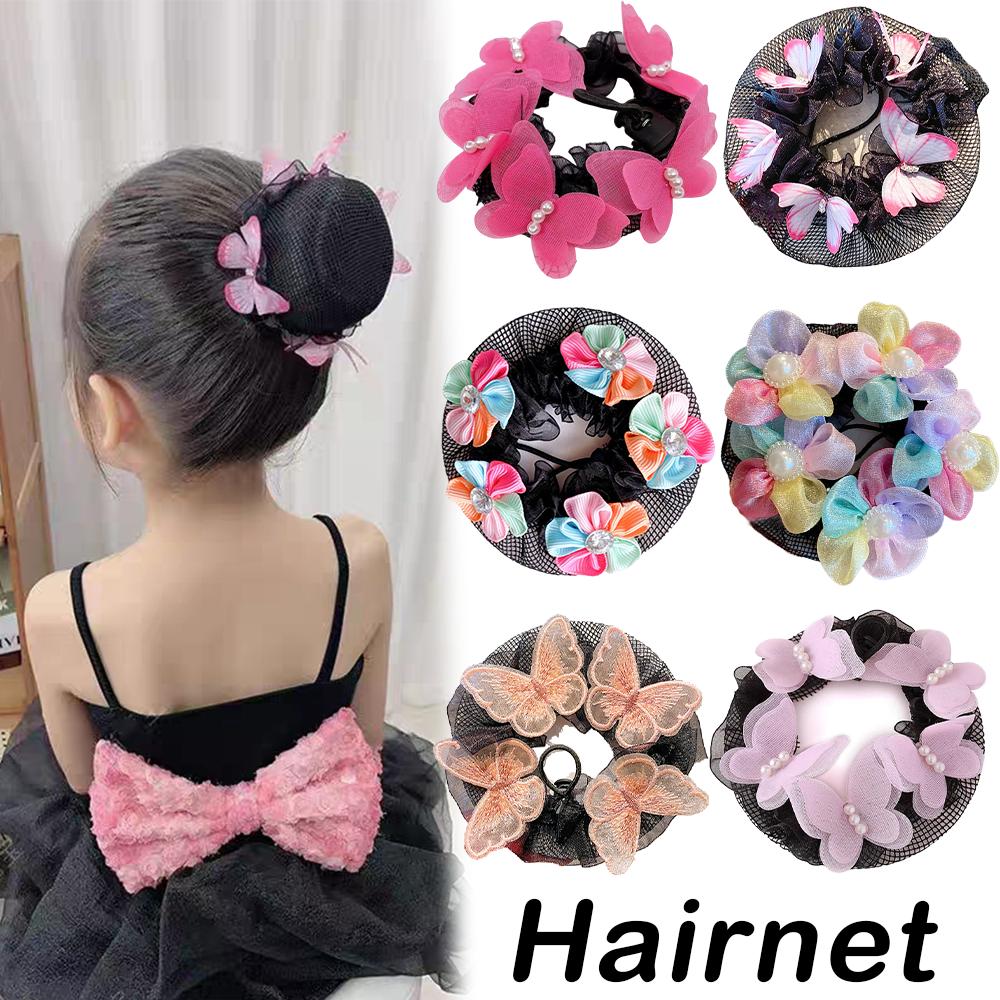 Ballet Latin Hair Net Cute Girls Bun Tool Daily Dance Grade Examination Butterfly Pearl Netting Hairnet Dance Accessories Kids